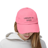 LIBRARY IS OPEN Distressed Cap in 6 colors