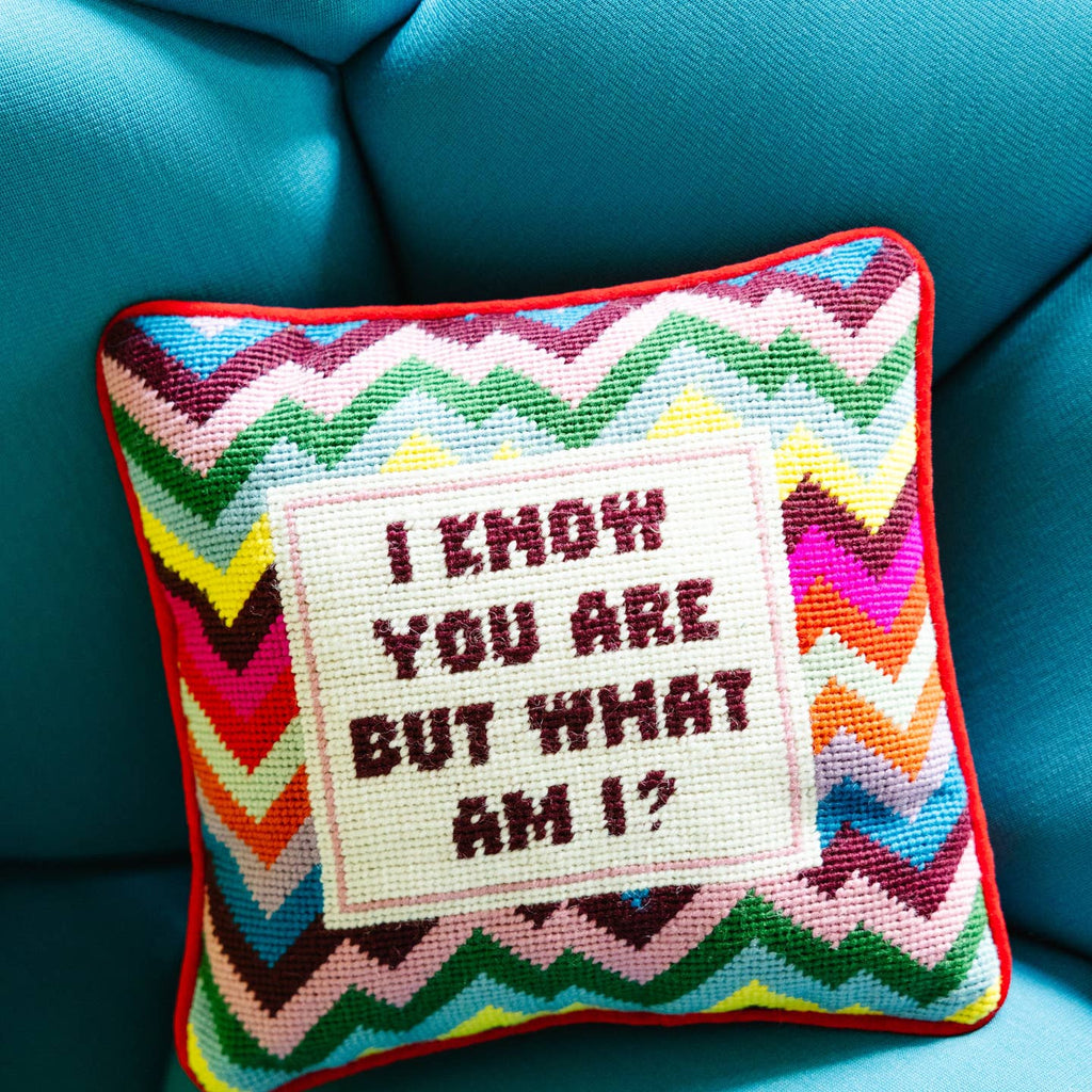 But What Am I Needlepoint Pillow