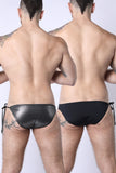 2-IN-1 MAUI SIDE TIE REVERSIBLE LOW RISE SWIM BRIEF - BLACK / METALLIC