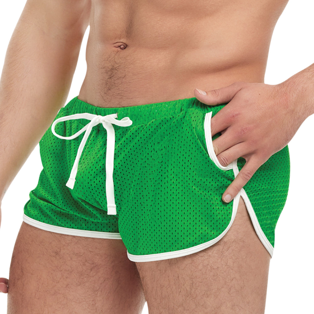 Goal Line Side Split Mesh Booty Shorts Green