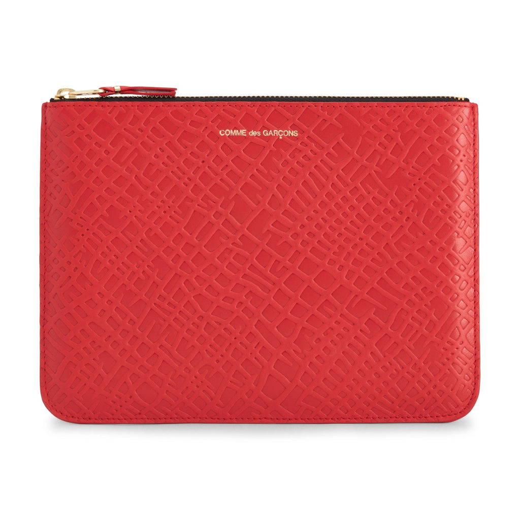 COMME DES GARÇONS EMBOSSED ROOTS POUCH WALLET RED