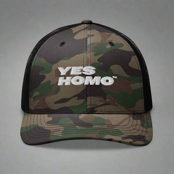 Yes Homo Camouflage Trucker Hat in Camo / Black