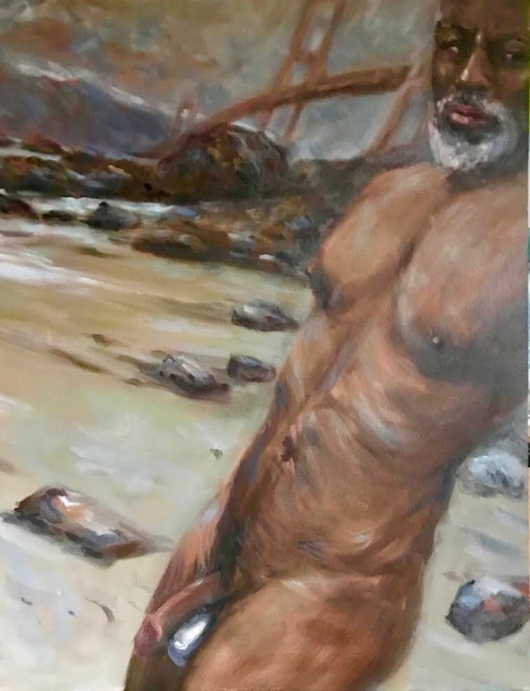 ward lamb, nude man by Golden Gate Bridge, 2019