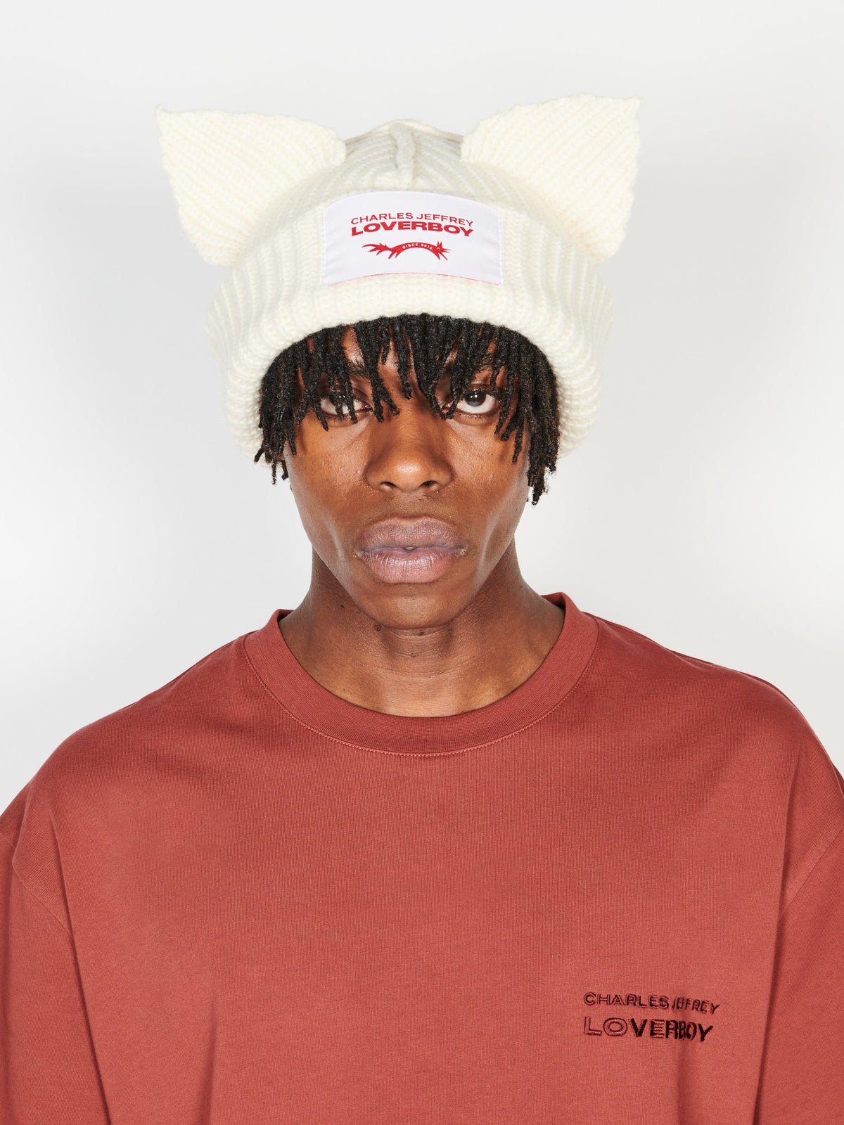LOVERBOY BY CHARLES JEFFREY CHUNKY EARS BEANIE WHITE