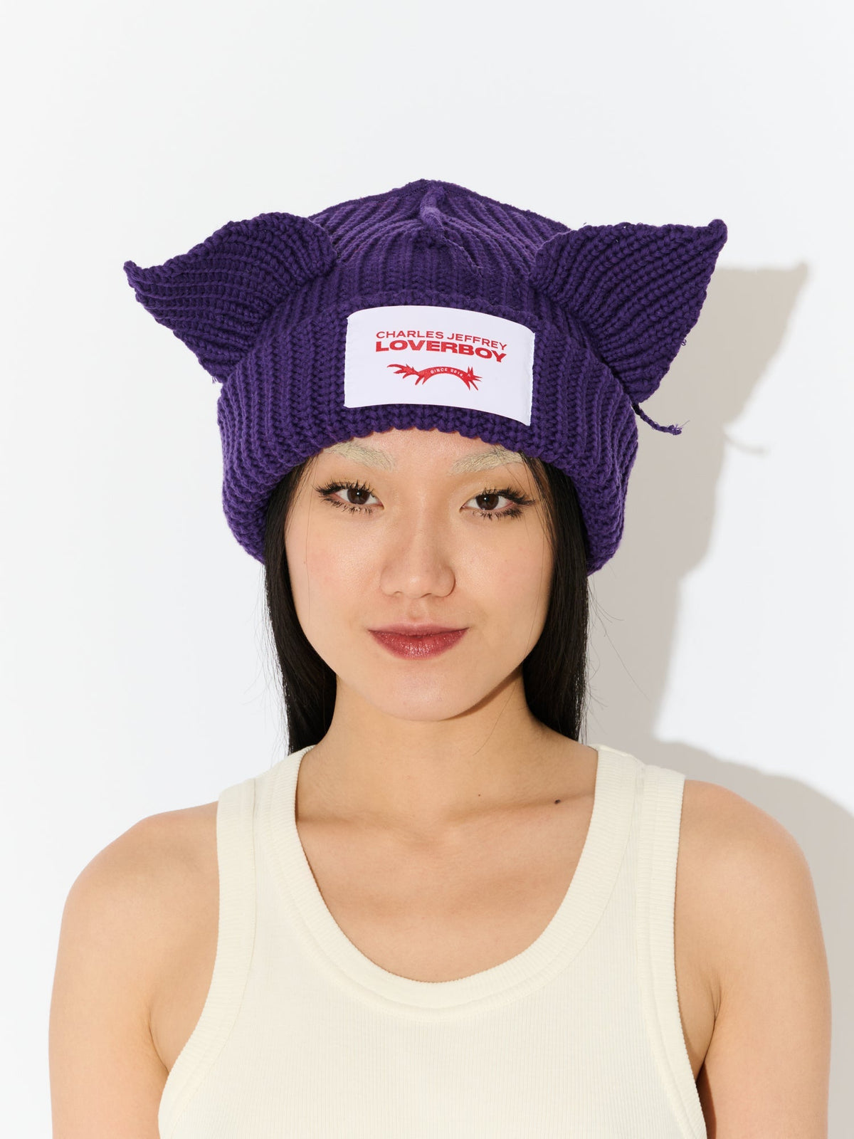 LOVERBOY BY CHARLES JEFFREY CHUNKY EARS BEANIE in PURPLE
