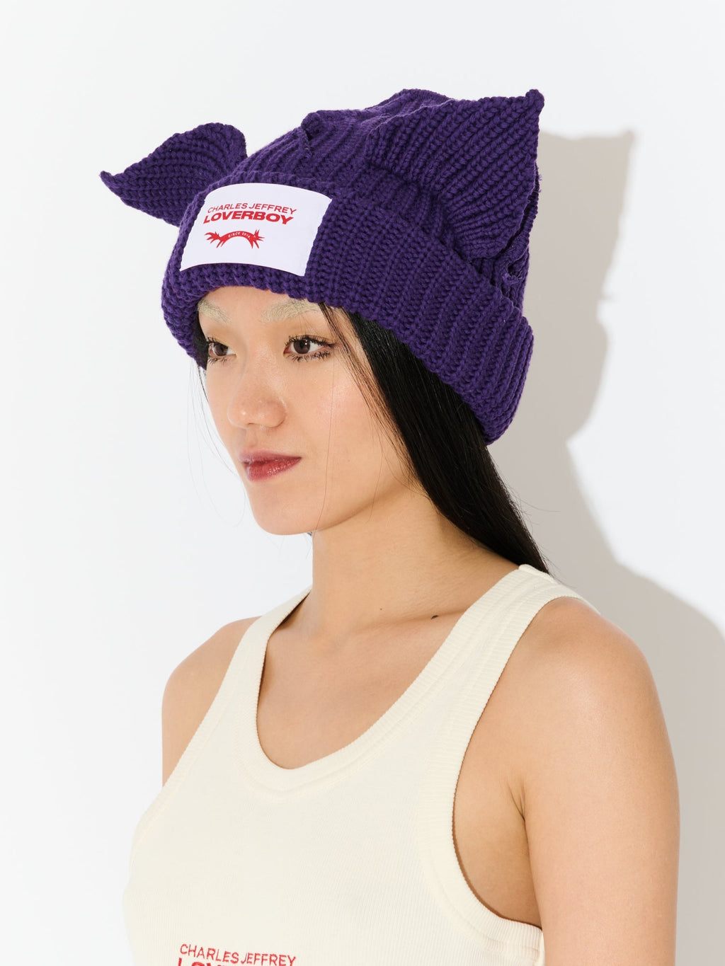 LOVERBOY BY CHARLES JEFFREY CHUNKY EARS BEANIE in PURPLE