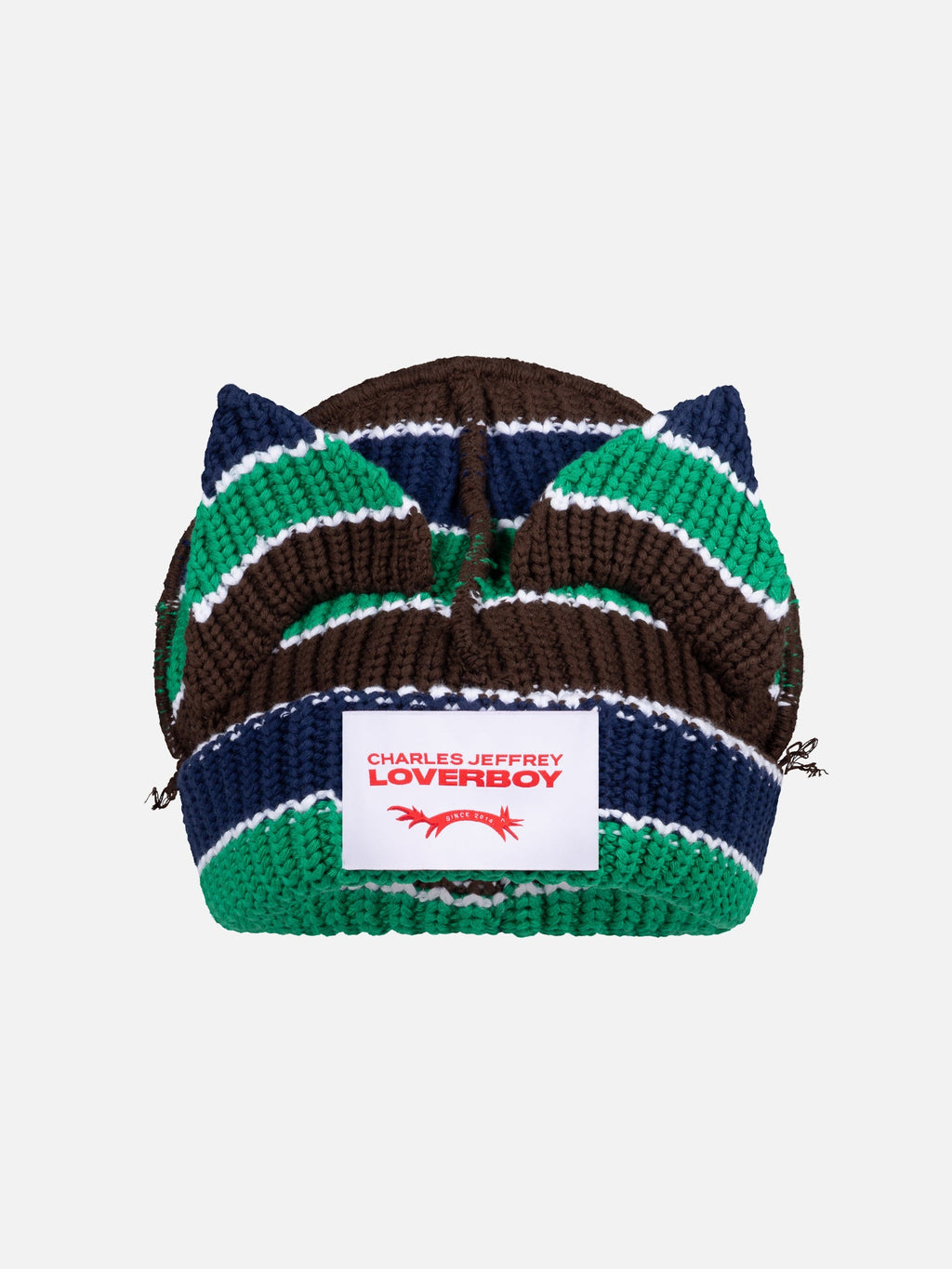 LOVERBOY BY CHARLES JEFFREY CHUNKY EARS BEANIE in GREEN NAVY BROWN