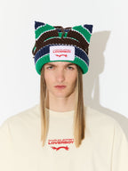 LOVERBOY BY CHARLES JEFFREY CHUNKY EARS BEANIE in GREEN NAVY BROWN