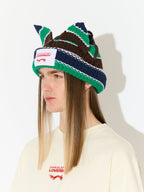LOVERBOY BY CHARLES JEFFREY CHUNKY EARS BEANIE in GREEN NAVY BROWN