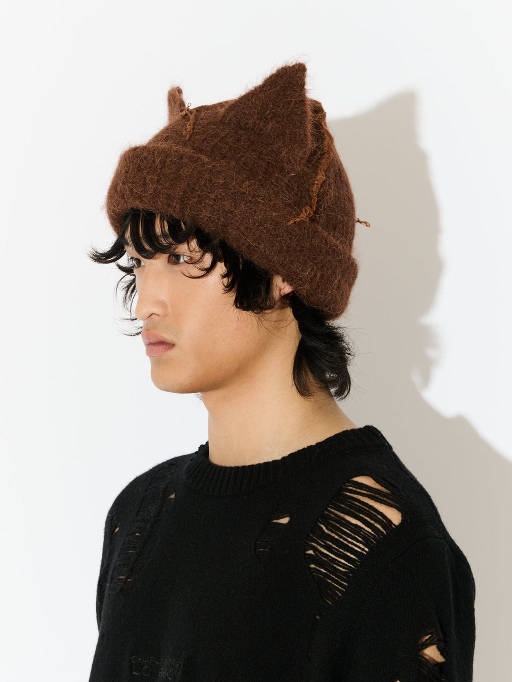 LOVERBOY BY CHARLES JEFFREY ALPACA CHUNKY EARS BEANIE in BROWN