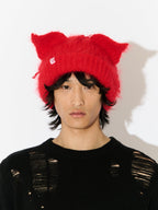LOVERBOY BY CHARLES JEFFREY MOHAIR CHUNKY EARS BEANIE in RED