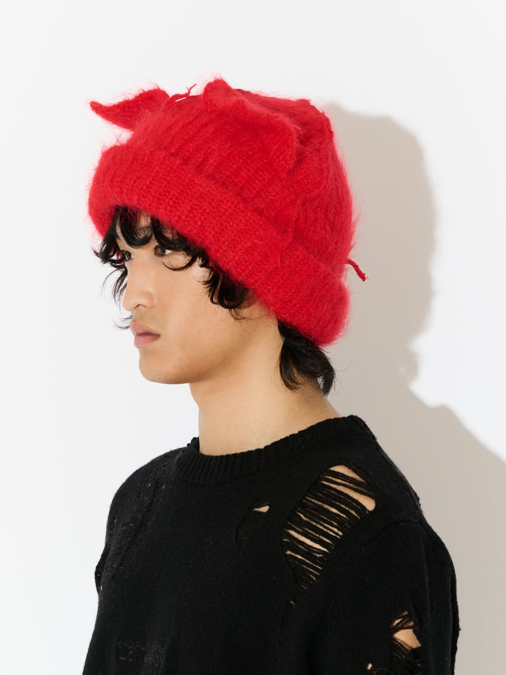 LOVERBOY BY CHARLES JEFFREY MOHAIR CHUNKY EARS BEANIE in RED