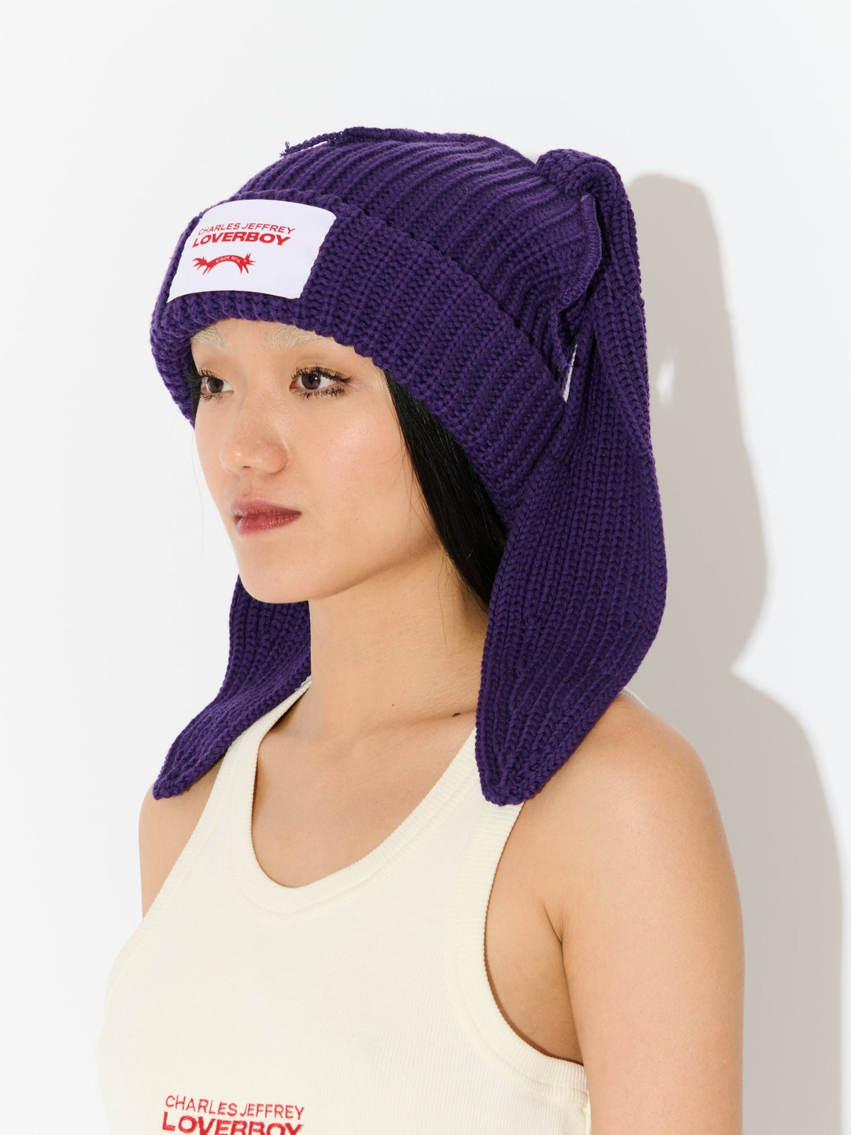 LOVERBOY BY CHARLES JEFFREY CHUNKY RABBIT BEANIE in Purple