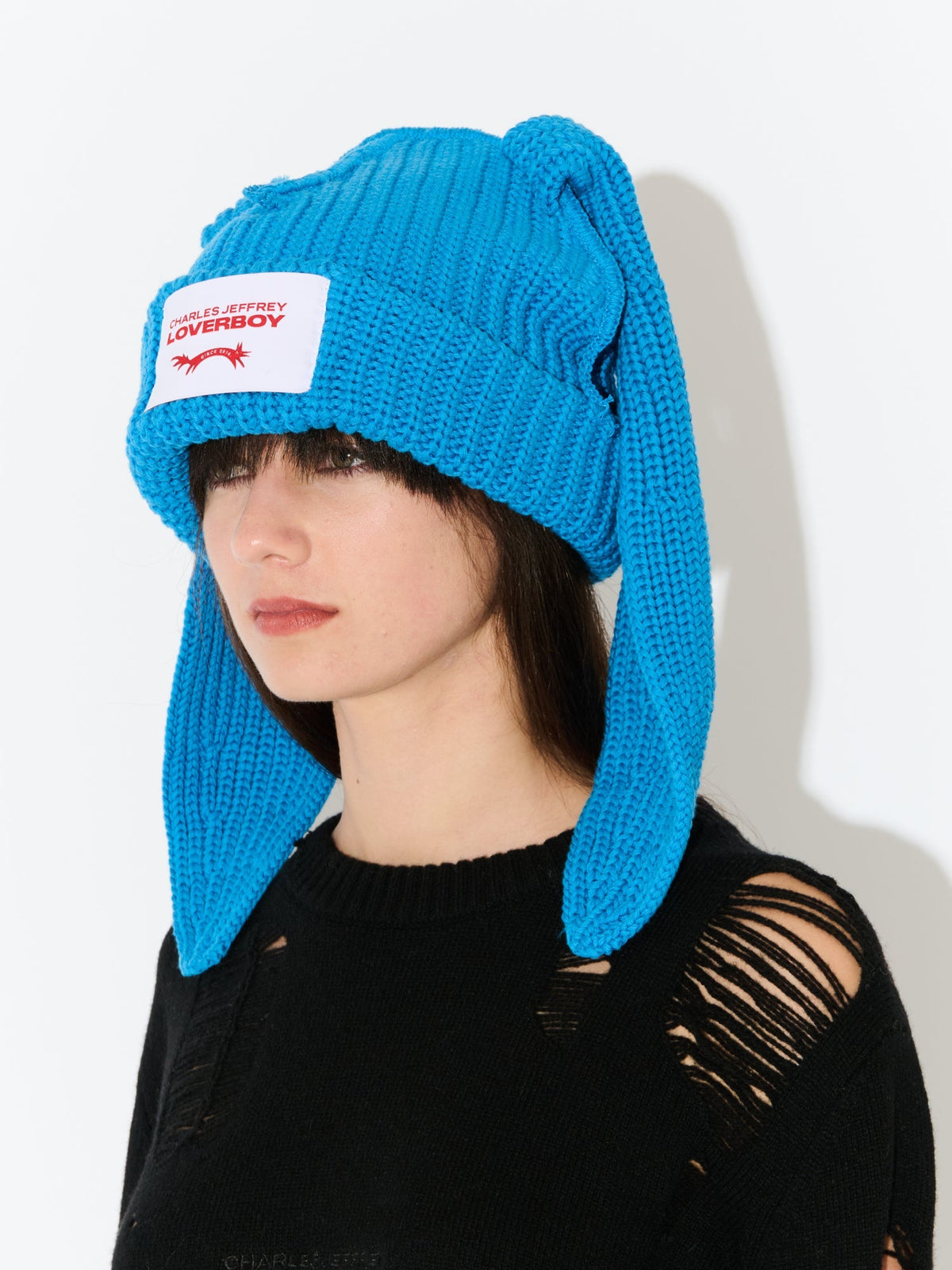 LOVERBOY BY CHARLES JEFFREY CHUNKY RABBIT BEANIE in Blue