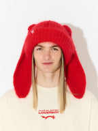 LOVERBOY BY CHARLES JEFFREY MOHAIR CHUNKY RABBIT BEANIE in RED