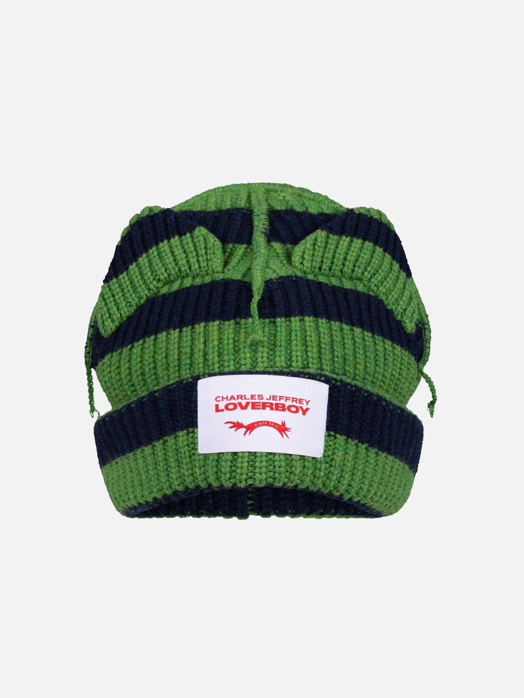 LOVERBOY BY CHARLES JEFFREY SUPERSIZED CHUNKY EARS BEANIE in GREEN NAVY