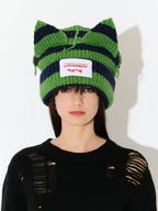 LOVERBOY BY CHARLES JEFFREY SUPERSIZED CHUNKY EARS BEANIE in GREEN NAVY