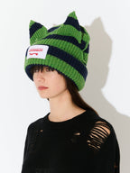 LOVERBOY BY CHARLES JEFFREY SUPERSIZED CHUNKY EARS BEANIE in GREEN NAVY
