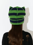 LOVERBOY BY CHARLES JEFFREY SUPERSIZED CHUNKY EARS BEANIE in GREEN NAVY