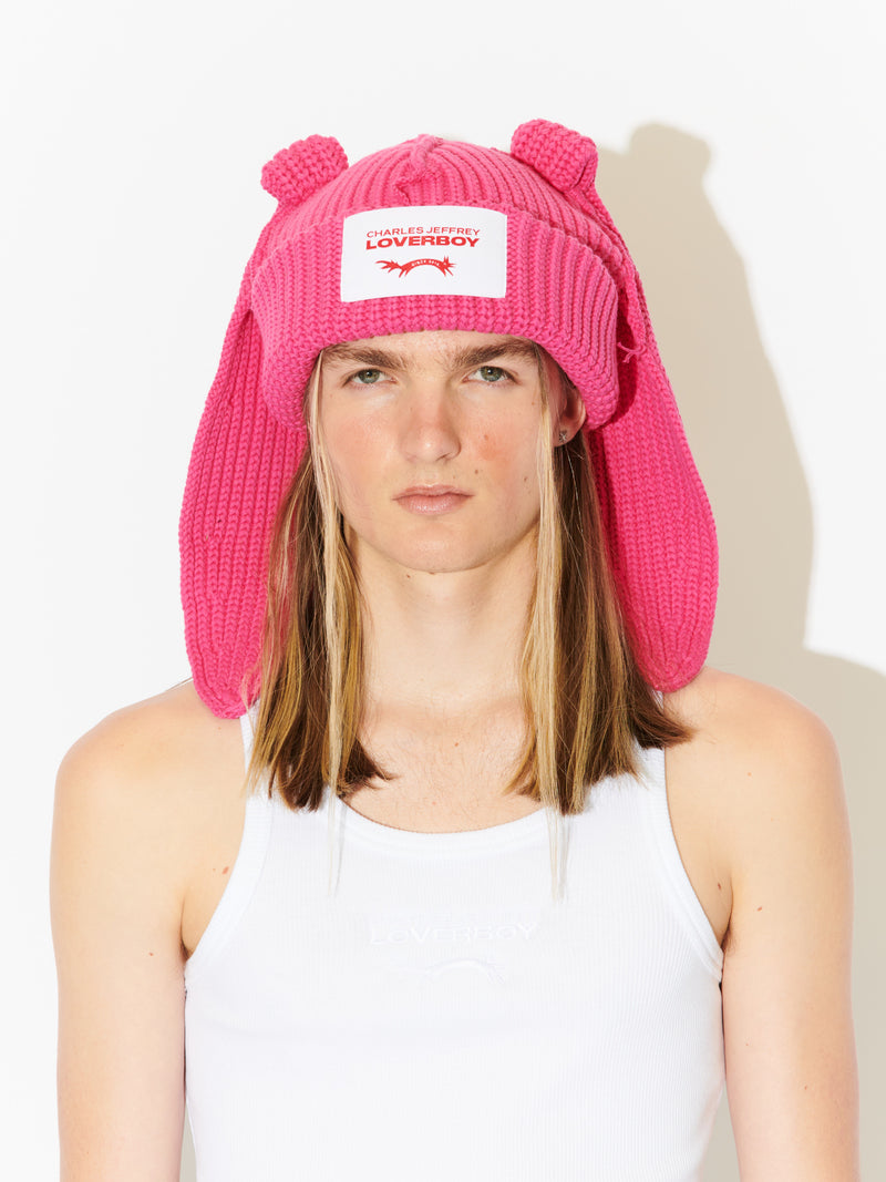 LOVERBOY BY CHARLES JEFFREY CHUNKY RABBIT BEANIE in PINK