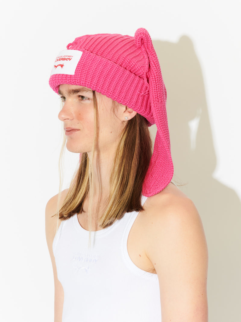 LOVERBOY BY CHARLES JEFFREY CHUNKY RABBIT BEANIE in PINK