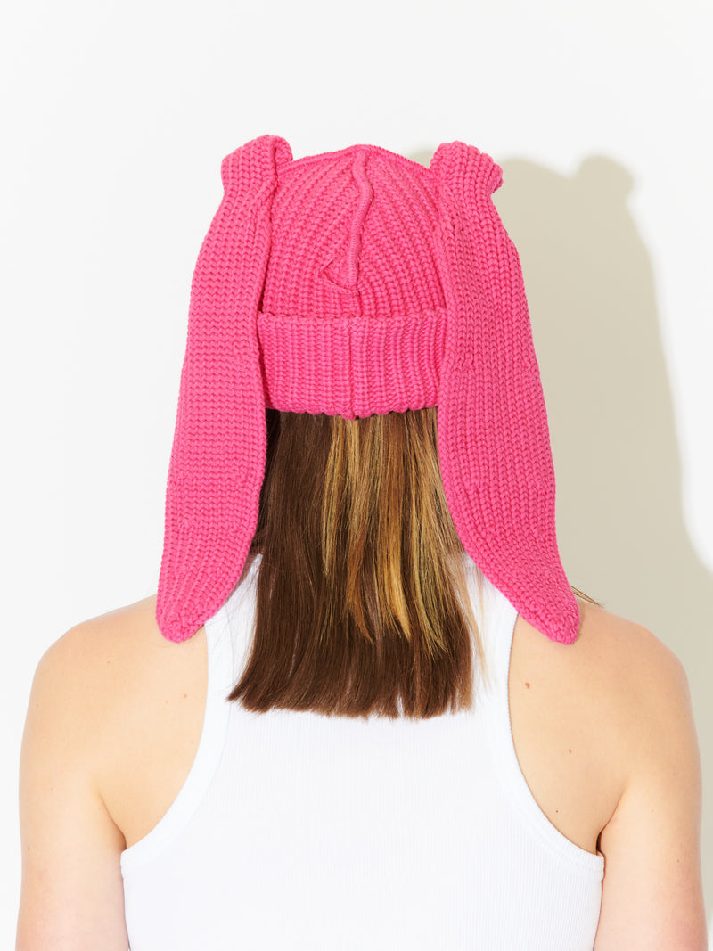 LOVERBOY BY CHARLES JEFFREY CHUNKY RABBIT BEANIE in PINK
