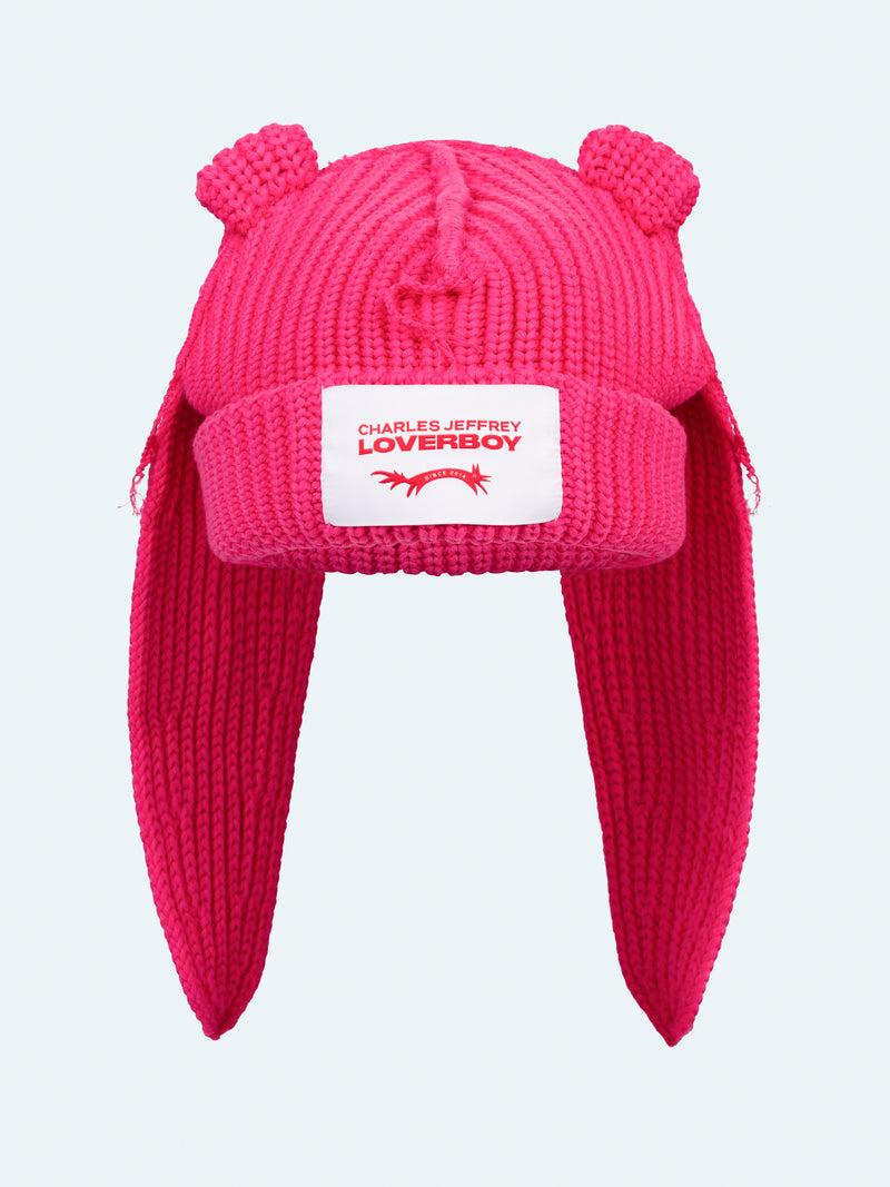 LOVERBOY BY CHARLES JEFFREY CHUNKY RABBIT BEANIE in PINK