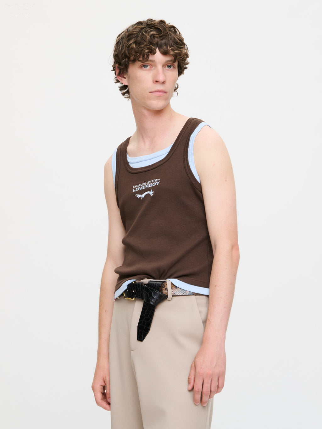 LOVERBOY BY CHARLES JEFFREY DOUBLE TANK IN BROWN + LIGHT BLUE