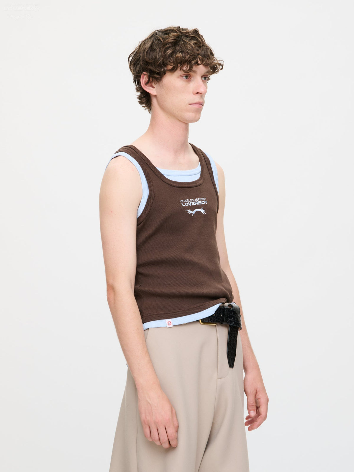 LOVERBOY BY CHARLES JEFFREY DOUBLE TANK IN BROWN + LIGHT BLUE