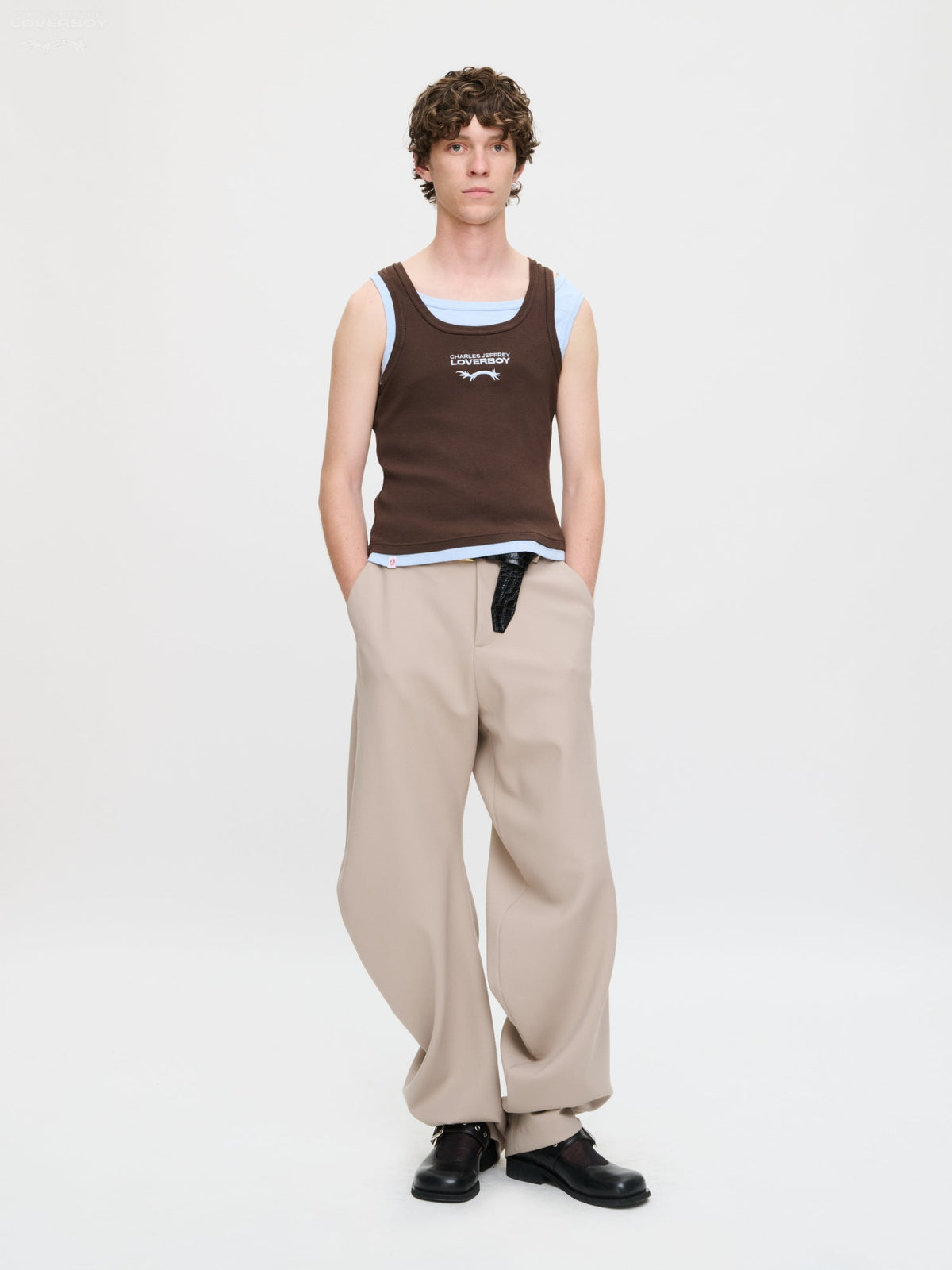 LOVERBOY BY CHARLES JEFFREY DOUBLE TANK IN BROWN + LIGHT BLUE