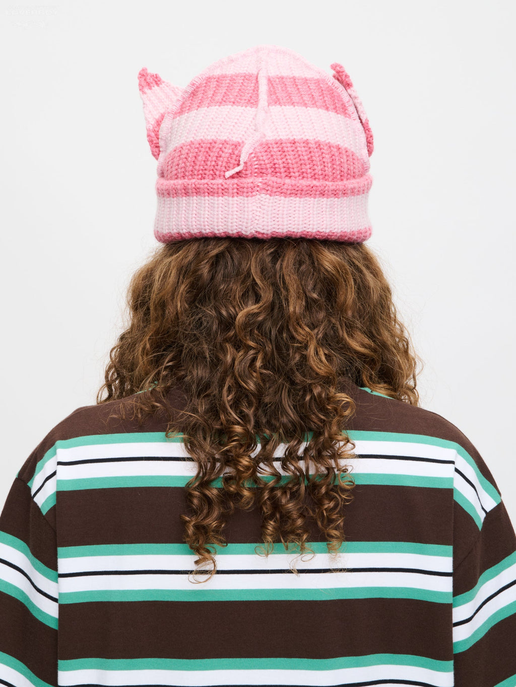 LOVERBOY BY CHARLES JEFFREY CHUNKY EARS BEANIE in PINK STRIPE