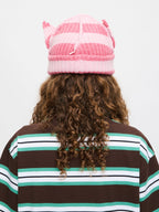 LOVERBOY BY CHARLES JEFFREY CHUNKY EARS BEANIE in PINK STRIPE