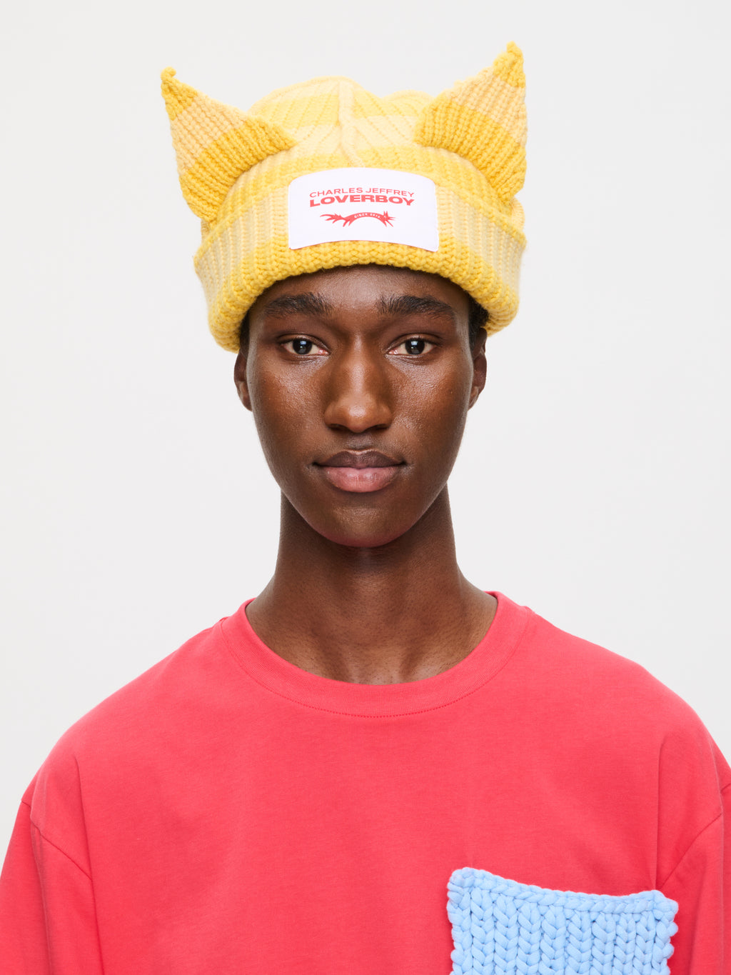 LOVERBOY BY CHARLES JEFFREY CHUNKY EARS BEANIE in YELLOW STRIPE