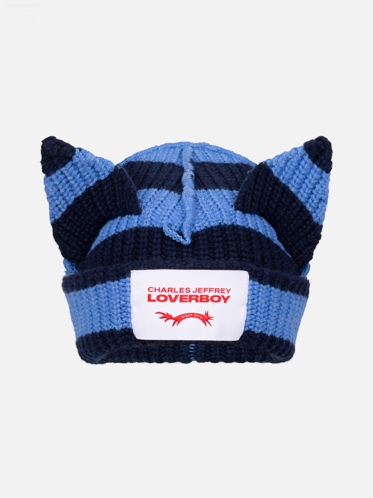 LOVERBOY BY CHARLES JEFFREY CHUNKY EARS BEANIE in BLUE STRIPE