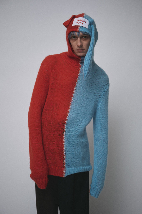 MOHAIR HALF AND HALF BALACLAVA SWEATER in RED