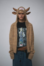 LOVERBOY BY CHARLES JEFFREY HIGHLAND COW BALACLAVA CARDI in BROWN