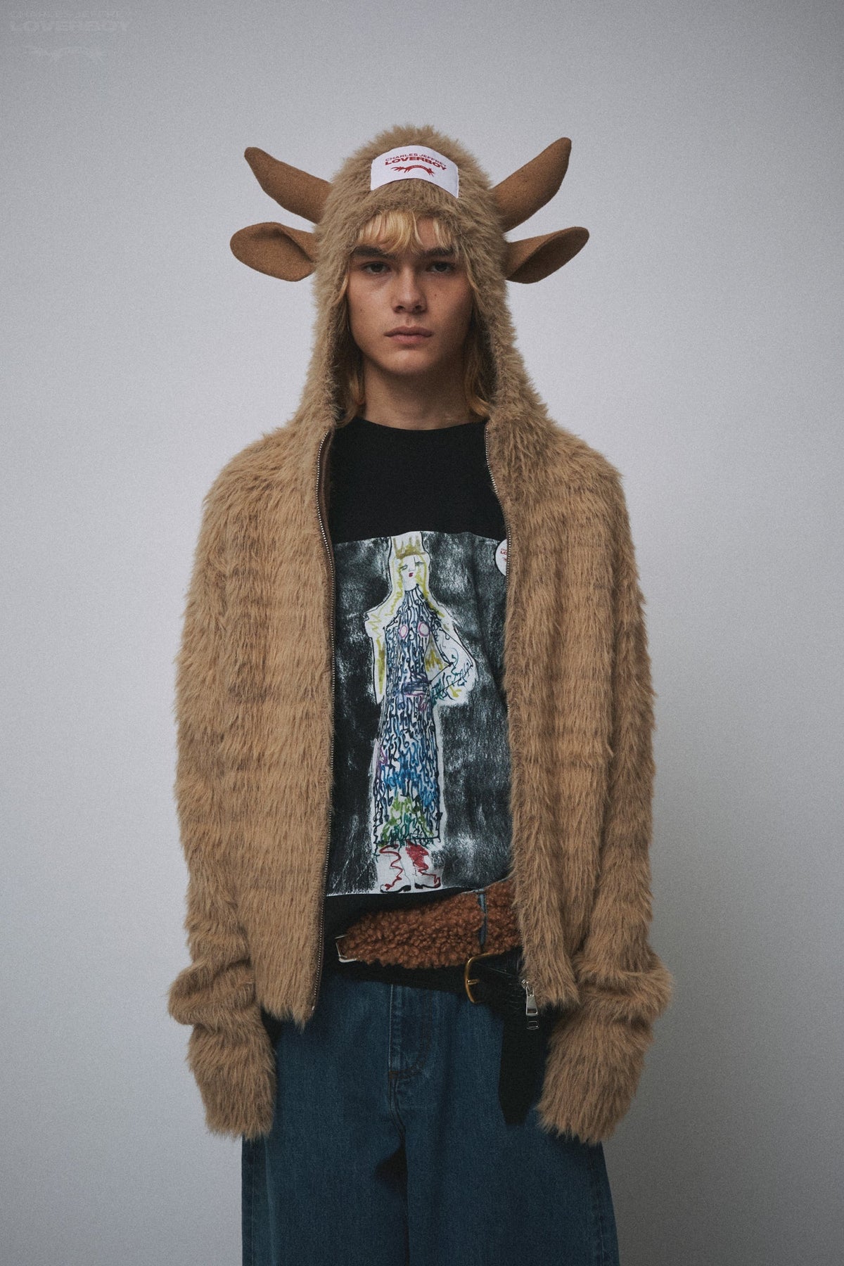 LOVERBOY BY CHARLES JEFFREY HIGHLAND COW BALACLAVA CARDI in BROWN