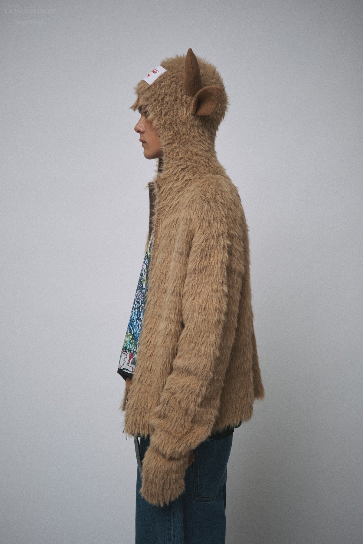 LOVERBOY BY CHARLES JEFFREY HIGHLAND COW BALACLAVA CARDI in BROWN