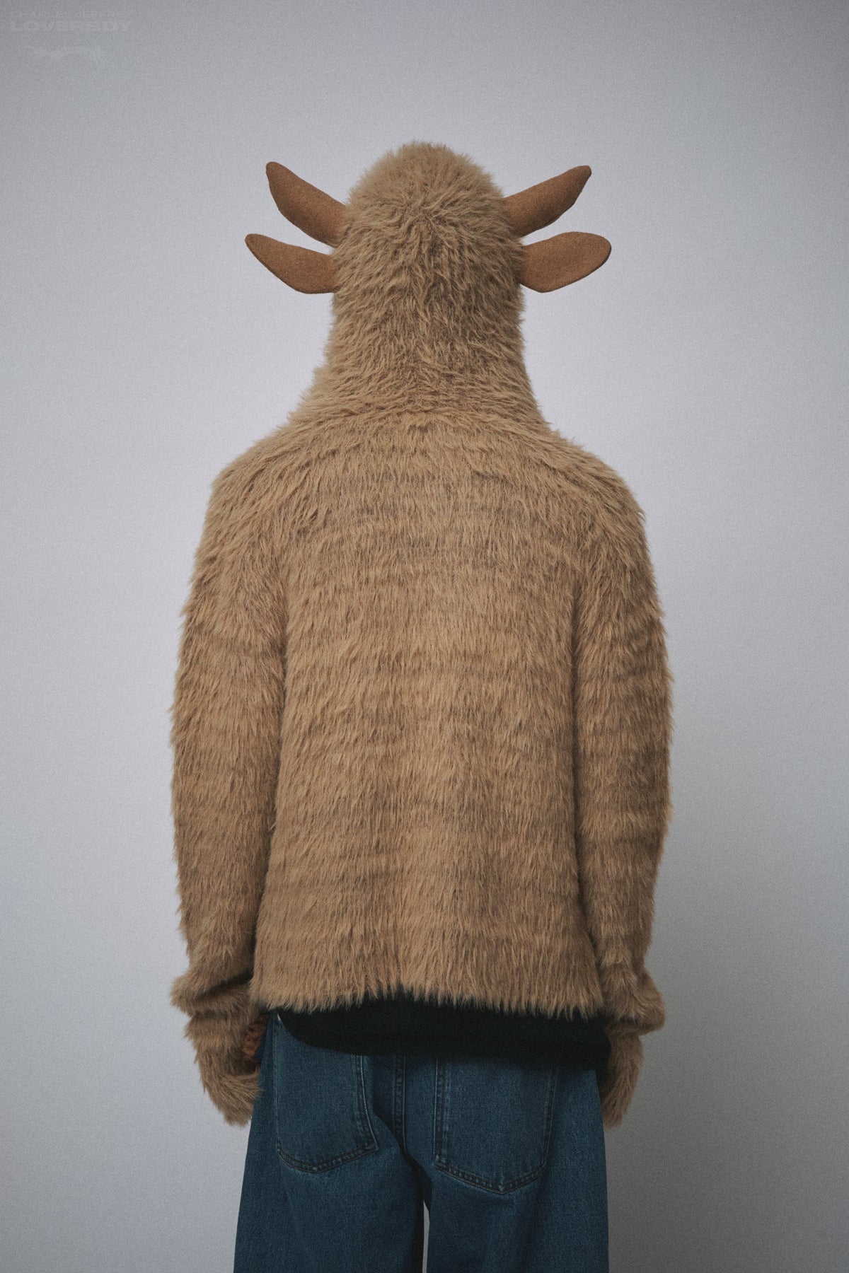 LOVERBOY BY CHARLES JEFFREY HIGHLAND COW BALACLAVA CARDI in BROWN