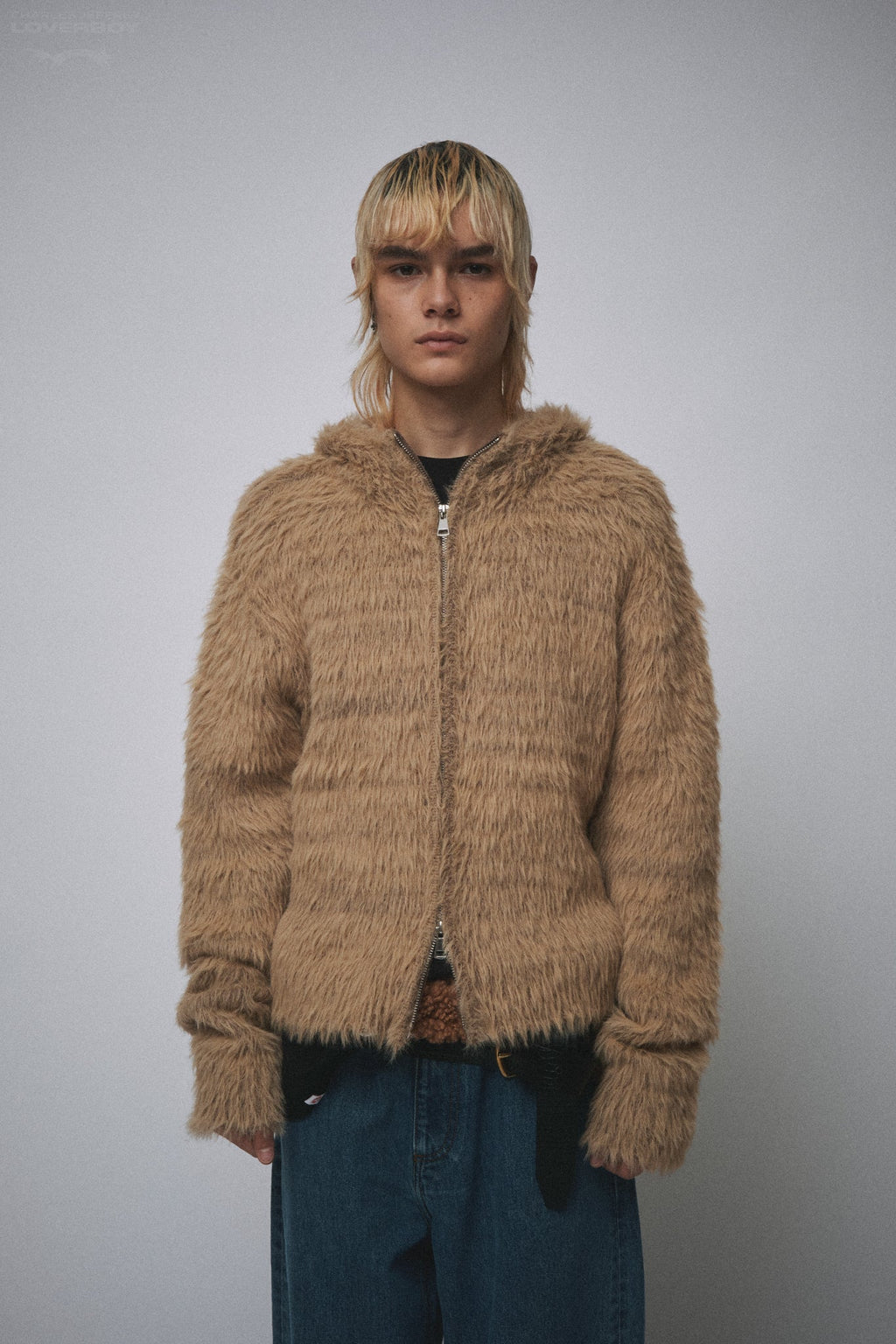 LOVERBOY BY CHARLES JEFFREY HIGHLAND COW BALACLAVA CARDI in BROWN