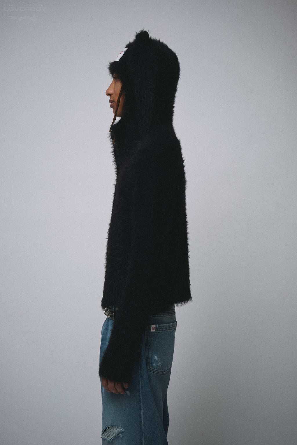 LOVERBOY BY CHARLES JEFFREY FLUFFY RABBIT BALACLAVA CARDI in BLACK