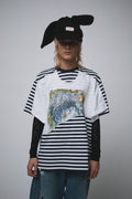 DOUBLE TEE in NAVY + WHITE STRIPE
