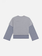 LOVERBOY BY CHARLES JEFFREY LONG SLEEVE 2-IN-1 TEE WITH KNIT PATCH in GREY MARL NAVY STRIPE