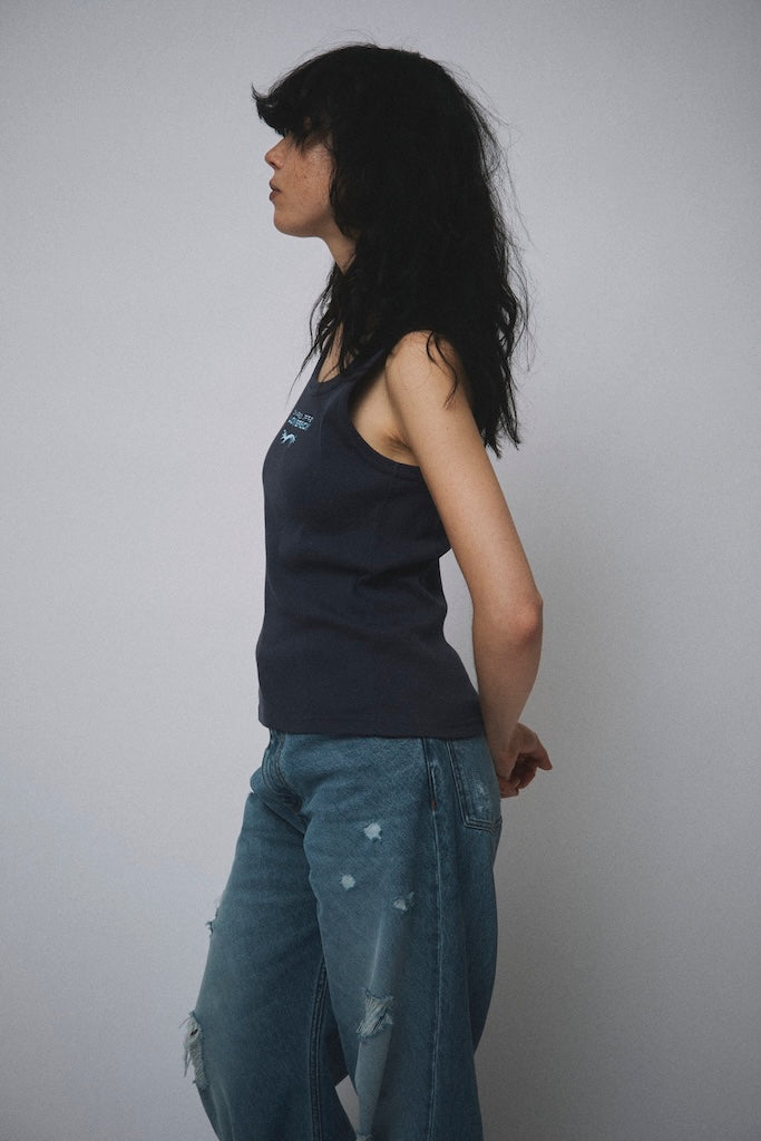 LOVERBOY BY CHARLES JEFFREY LOGO TANK TOP in BLUE TEAL