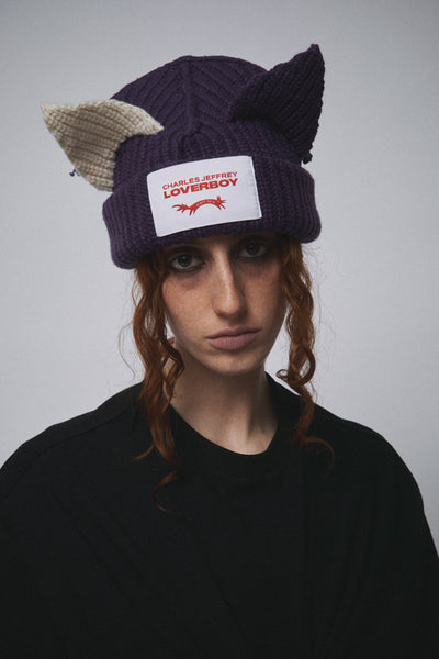 CHUNKY EARS BEANIE in PURPLE + ECRU
