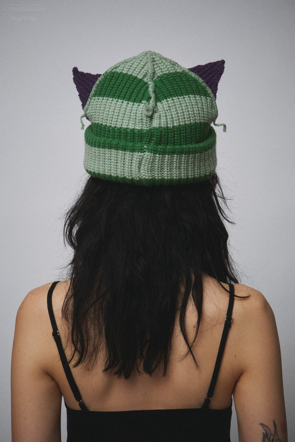 LOVERBOY BY CHARLES JEFFREY CHUNKY EARS BEANIE in LIGHT GREEN GREEN PURPLE