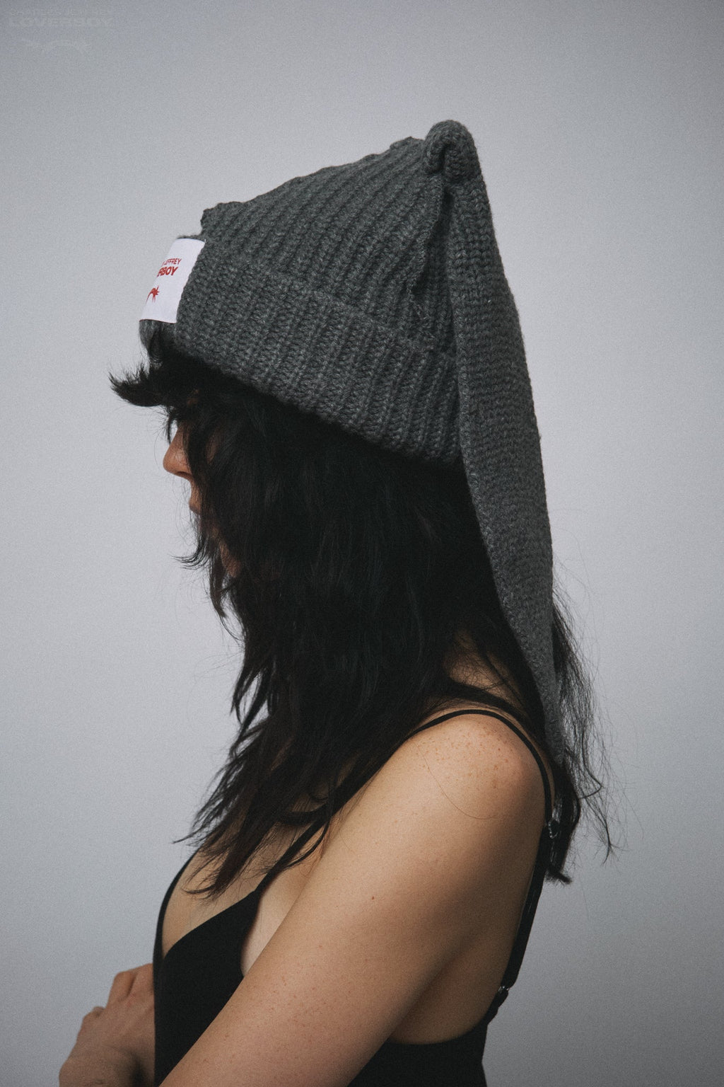 LOVERBOY BY CHARLES JEFFREY CHUNKY RABBIT BEANIE in GREY LILAC