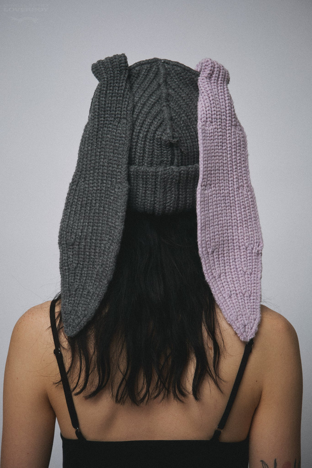 LOVERBOY BY CHARLES JEFFREY CHUNKY RABBIT BEANIE in GREY LILAC