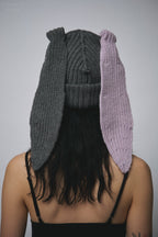 LOVERBOY BY CHARLES JEFFREY CHUNKY RABBIT BEANIE in GREY LILAC