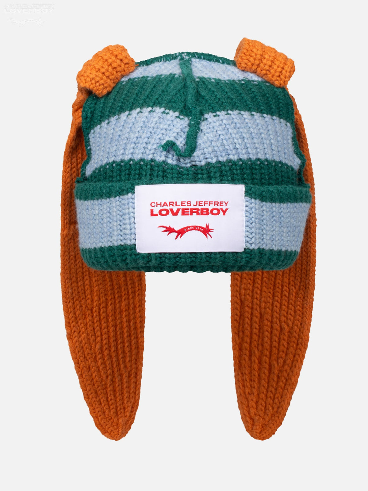 LOVERBOY BY CHARLES JEFFREY CHUNKY RABBIT BEANIE in GREEN LIGHT BLUE ORANGE